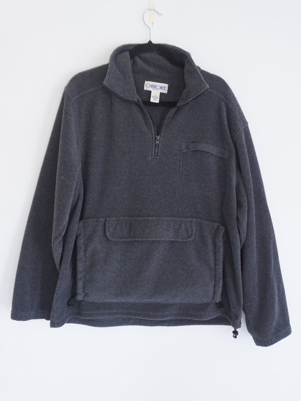 Cherokee Grey Fleece Convertible Zip Neck Pocket Packable Pullover Sweater Large